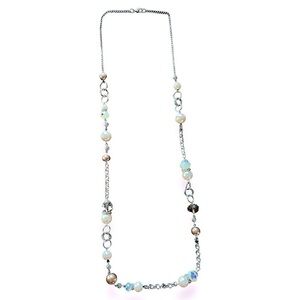 True Vintage Silver Beaded Long Necklace Claw Clasp Perfect for Layering  18”